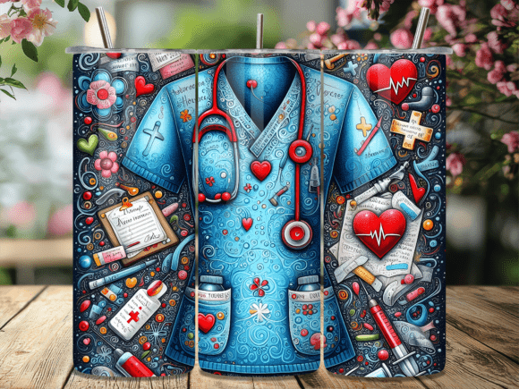 Blue Floral Nurse Scrubs Tumbler Wrap Review for Design Projects