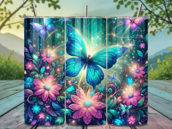 Blue Galaxy Butterfly Flower Tumbler Wrap: A Versatile Graphic Design Asset for Content Creators