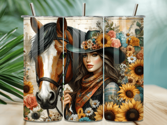 Boho Cowgirl Horse Portrait Tumbler Wrap Review for Branding & Marketing