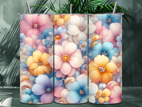 Colorful Pastel Floral Tumbler Wrap PNG: A Vibrant Design Asset for Creative Projects