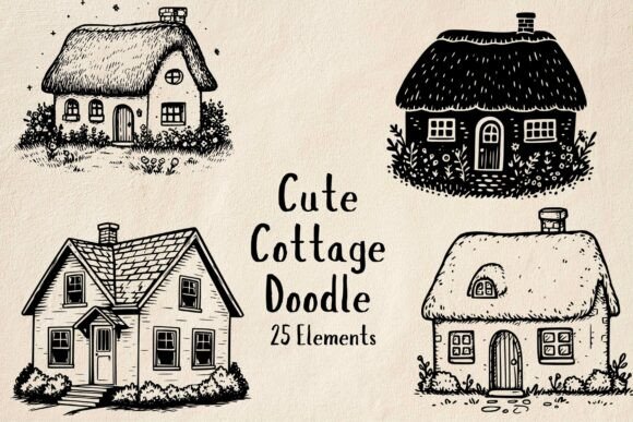 Cottage Doodle: A Versatile Graphic Design Asset for Crafts