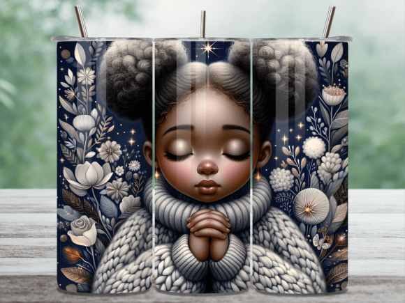 Cute Afro Praying Girl Tumbler Wrap: A Fresh Design Asset for Modern Branding
