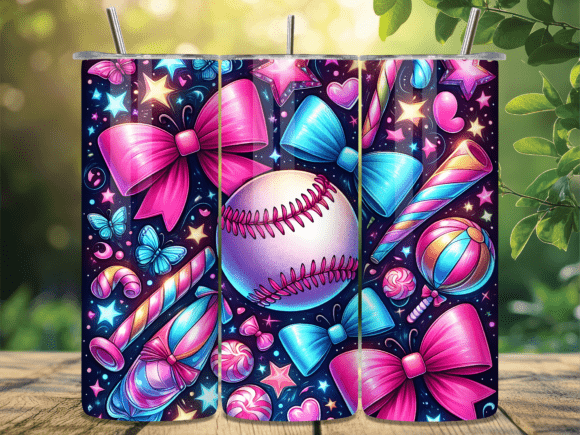Cute Pink Bow Baseball Tumbler Wrap PNG for Stylish Handmade Designs