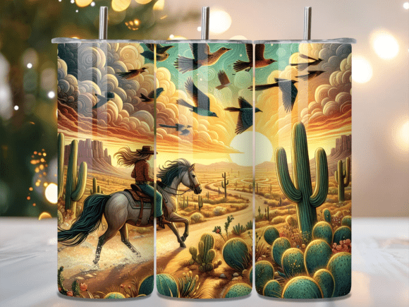 Desert Sunset Horse Riding Tumbler Wrap for Stylish Merch