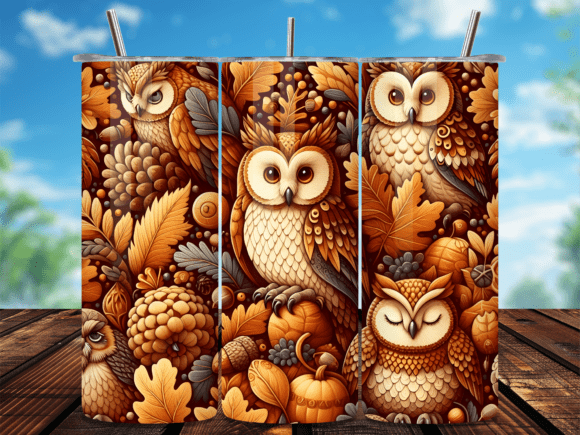 Fall Owl Autumn Leaf Pinecone Tumbler: A Seasonal Graphic Design Asset for Content Creators