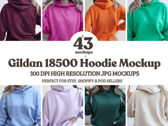 Gildan 18500 Hoodie Mockup Bundle 3 for Product Mockups