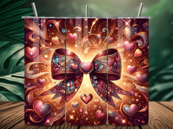 Glitter Heart Bow Valentine Tumbler Wrap for Editorial & Web Design