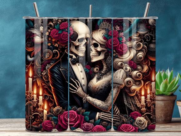 Gothic Skeleton Couple Valentine Tumbler: A Bold Design for Memorable Marketing