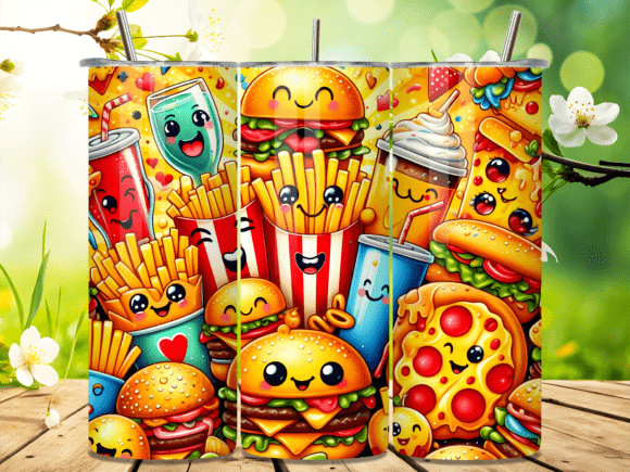 Happy Burger Pizza Tumbler Wraps for Bold Fast Food Branding
