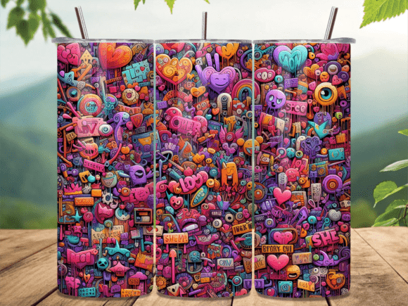 Inflated Heart Doodle Tumbler Wrap: A Playful Graphic Design Asset for Content Creators
