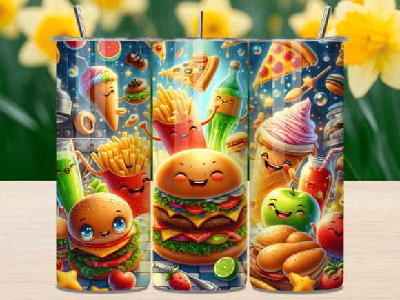 Kawaii Junk Food Party Tumbler Wrap: A Playful Design Asset for Content Creators