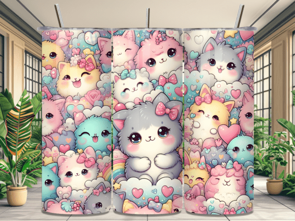 Kawaii Pastel Cat Kitten Tumbler Wrap: A Versatile Design Asset for Modern Branding