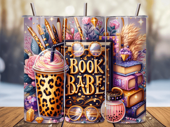 Leopard Book Babe Coffee Tumbler Wrap: A Stylish Graphic Design Asset for Content Creators