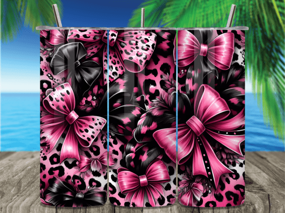 Leopard Print Pink Bow Tumbler Wrap PNG for Modern Editorial and Web Design