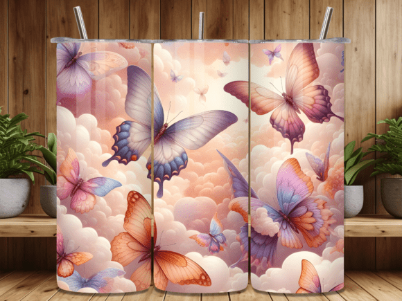 Magical Sunset Butterfly Tumbler Wrap: A Vibrant Design Asset for Creative Projects