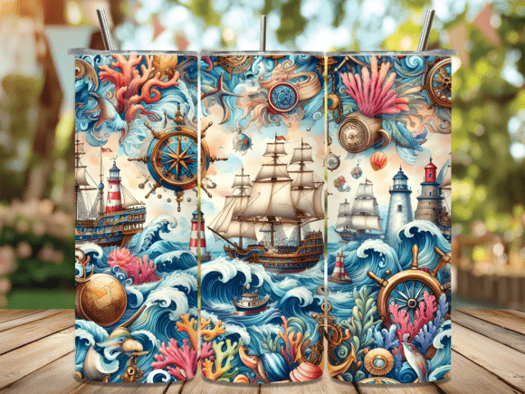 Nautical Ocean Sailing Ship Tumbler Wrap Review for Branding & Marketing