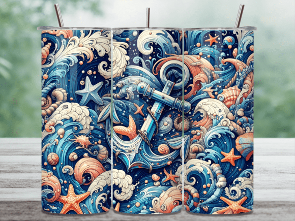 Nautical Shells Navy Tumbler Wrap Design: A Versatile Graphic for Handmade Creations