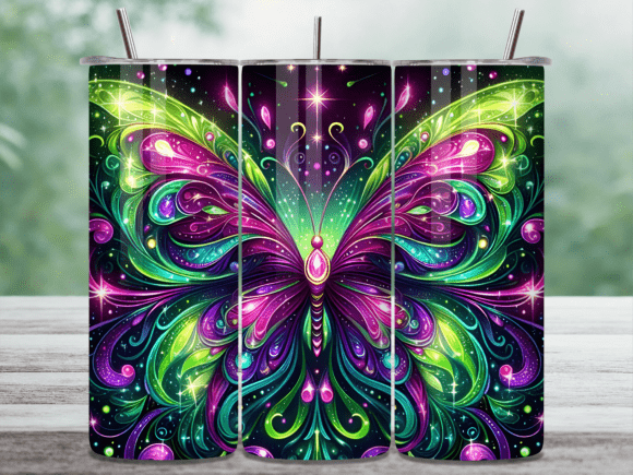Neon Green Purple Butterfly Tumbler Wrap: A Vibrant Design Asset for Creative Branding