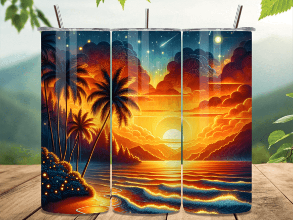Night Beach Tropical Sunset Tumbler Wrap: A Vibrant Design Asset for Creative Projects