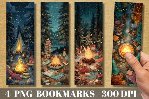 Night Camping Books Bonfire Bookmark PNG: A Versatile Design Asset for Crafts and Branding