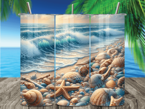 Ocean Shells Starfish Sand Tumbler Wrap: A Coastal-Inspired Design Asset for Small Business Branding