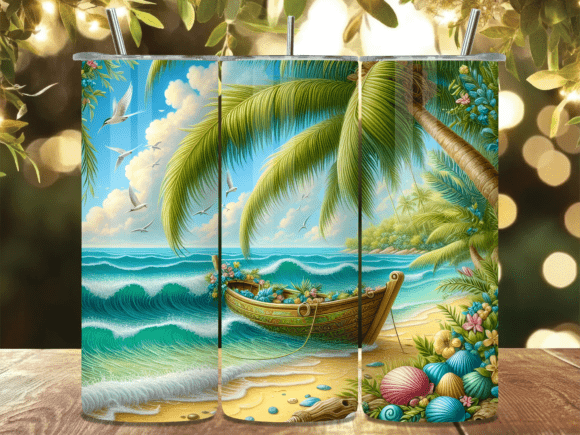 Ocean Shore Fishing Boat Tumbler Wrap for Authentic Branding