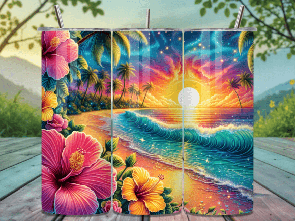 Paradise Hibiscus Beach Tumbler Wraps: A Vibrant Design Asset for Visual Branding