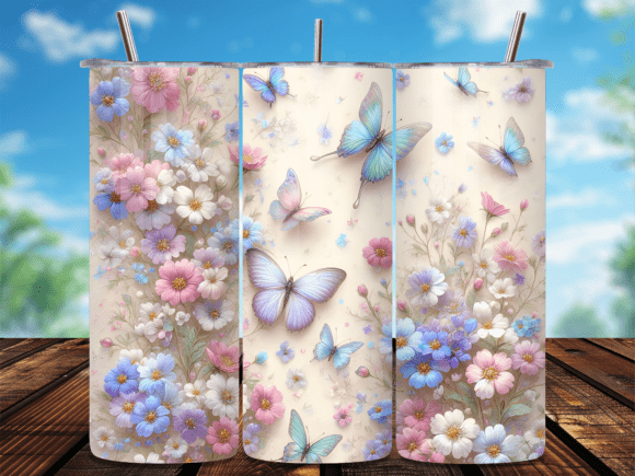 Pastel Butterfly Floral Tumbler Wrap: A Delicate Design Asset for Branding Projects