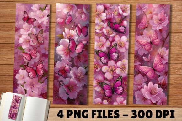 Pink Cherry Blossom Butterfly Bookmark for Crafts and Branding