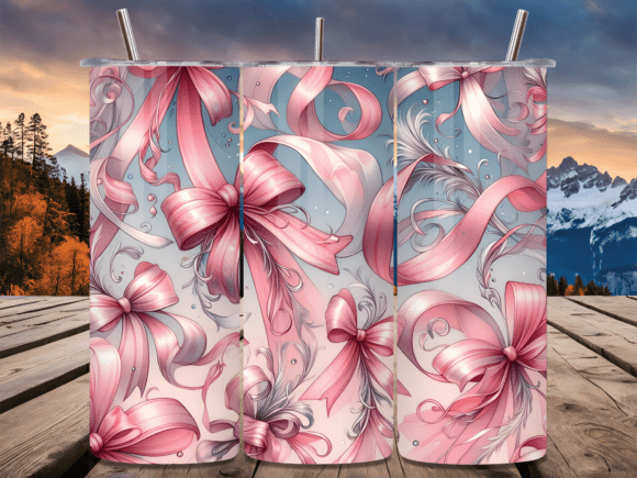 Pink Ribbon Bow Pattern Tumbler Wrap: A Stylish Graphic Design Asset for Content Creators