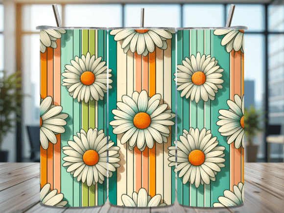 Retro Daisy Stripe Pattern Tumbler Wrap for Local Business Branding
