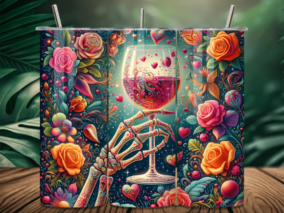 Skeleton Hand Wine Valentine Tumbler Wraps: A Bold Editorial Design Asset for Creative Content