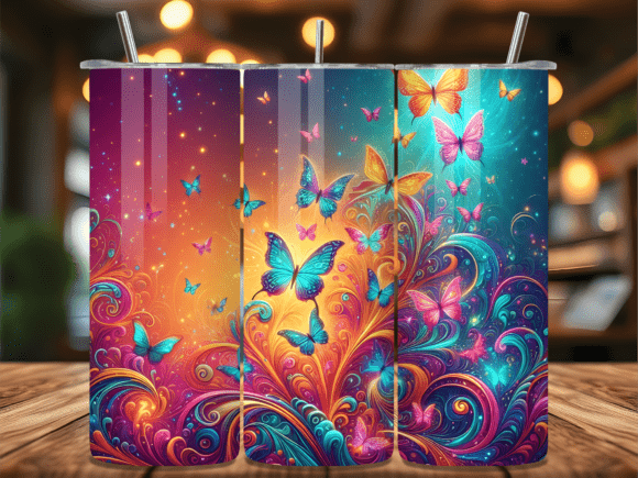 Sunset Swirl Butterfly Tumbler Wrap PNG Review for Branding
