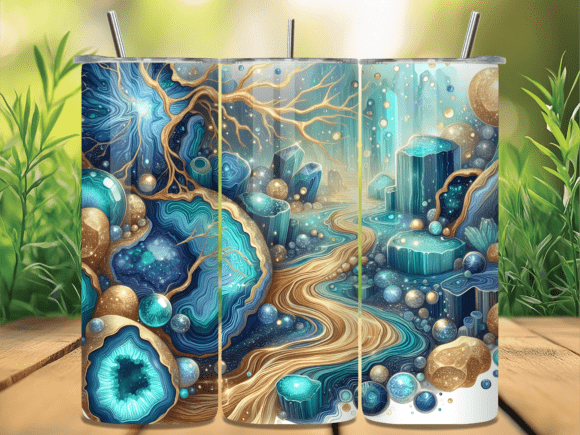 Teal Agate Crystal Geode Tumbler Wrap for Creative Projects
