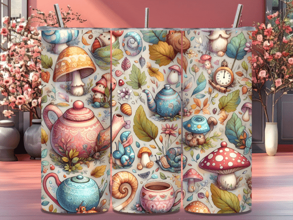 Teapot Mushroom Garden Tumbler Wrap: A Polished Design Asset for Content Creators