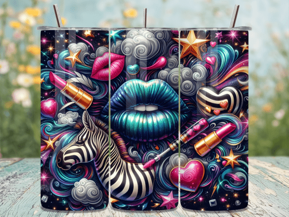 Zebra Makeup Teal Lips Valentine Tumbler Wrap